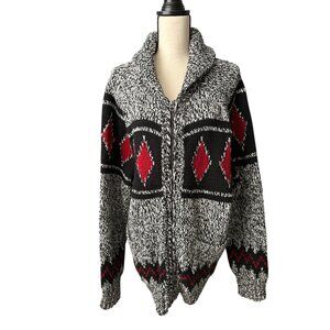 American Eagle Zip Up Cardigan Sweater Cotton Red Diamond Pattern Heavyweight XL